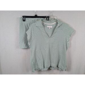 Free Assembly Striped Shirt & Short Set Green Women's Size Small